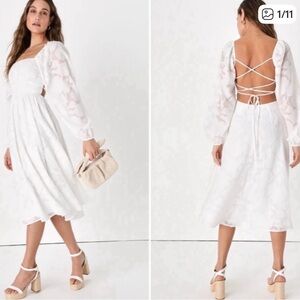 Lulus NWOT Flirtatious Nature Floral Jacquard Midi Dress Corset Back Size XL